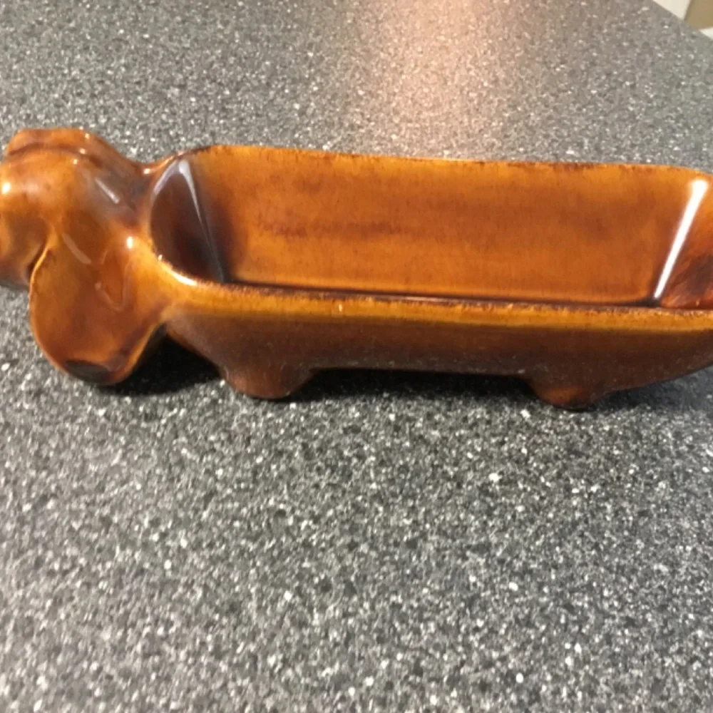 Vintage Art Pottery Ceramic Dachshund Trinket/Cracker/Olive Holder - Picture 5 of 7